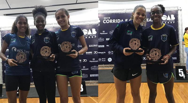 No feminino, pdio triplo nos 4km (Ana Beatriz Trajano, Esther Beatriz e Maria Clara) e duplo nos 7km (Jeovana Fernanda e Letcia Bello)